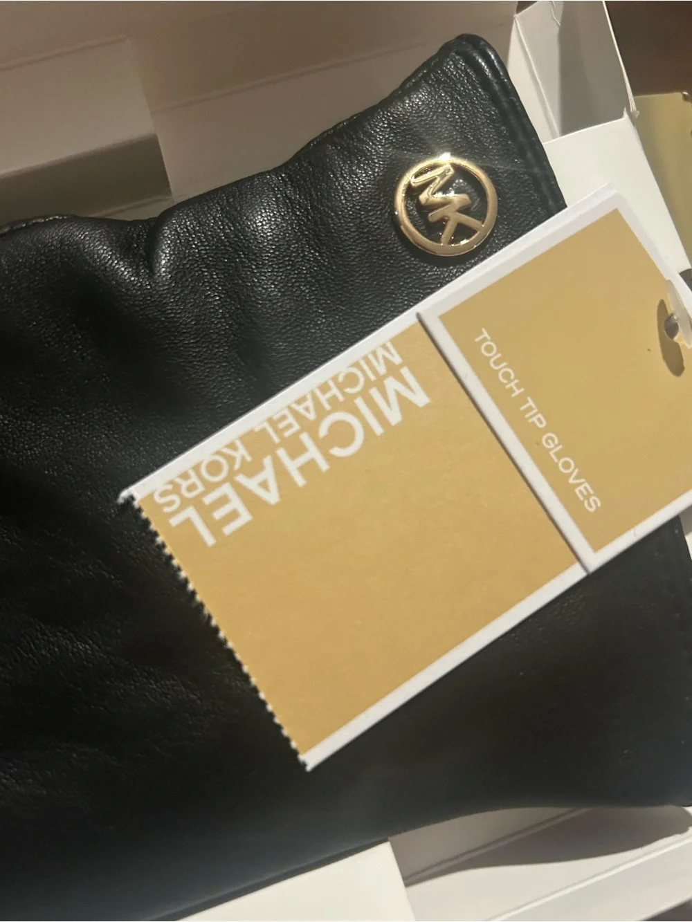 Michael Kors Black Leather Gloves in Branded Box, XL Michael Kors Touch Tip